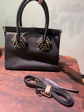 Black Satchel with Gold Stud Detail - Women's Satchel